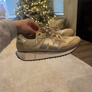 New Balance Women's Beige and Silver Sneakers